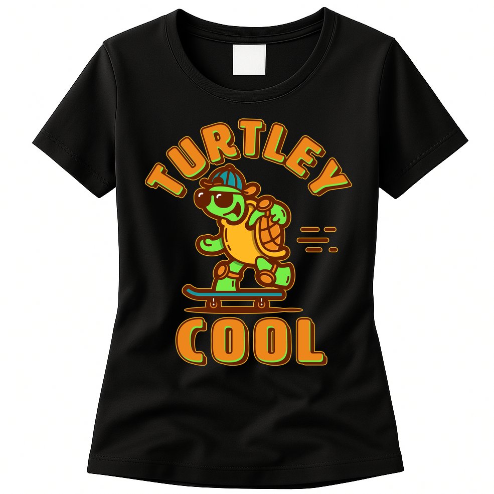 Funny Retro Turtley Cool Skateboarding Turtle Womens T-Shirt