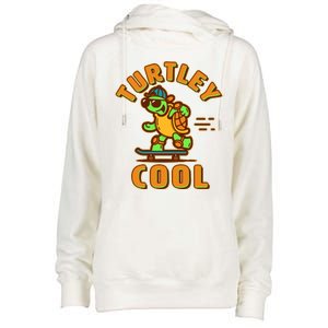 Funny Retro Turtley Cool Skateboarding Turtle Womens Funnel Neck Pullover Hood