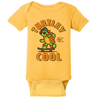 Funny Retro Turtley Cool Skateboarding Turtle Baby Bodysuit