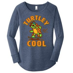 Funny Retro Turtley Cool Skateboarding Turtle Women's Perfect Tri Tunic Long Sleeve Shirt