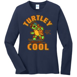 Funny Retro Turtley Cool Skateboarding Turtle Ladies Long Sleeve Shirt