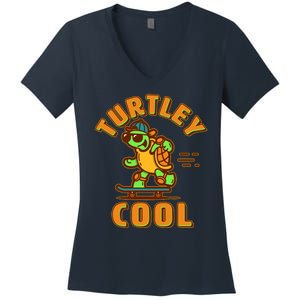 Funny Retro Turtley Cool Skateboarding Turtle Women's V-Neck T-Shirt