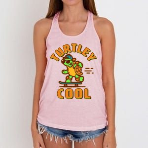 Funny Retro Turtley Cool Skateboarding Turtle Women's Knotted Racerback Tank