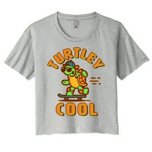 Funny Retro Turtley Cool Skateboarding Turtle Women's Crop Top Tee