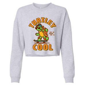 Funny Retro Turtley Cool Skateboarding Turtle Cropped Pullover Crew