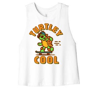 Funny Retro Turtley Cool Skateboarding Turtle Women's Racerback Cropped Tank