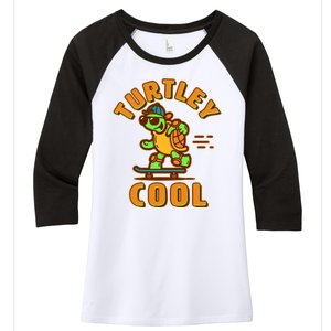 Funny Retro Turtley Cool Skateboarding Turtle Women's Tri-Blend 3/4-Sleeve Raglan Shirt