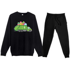 Funny Rubbish Truck Gift Idea For Easter Eggs Great Gift Premium Crewneck Sweatsuit Set