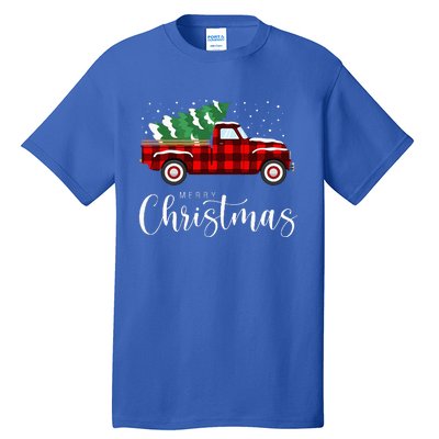 Festive Red Truck Buffalo Plaid Christmas Decor Tall T-Shirt