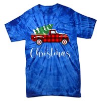 Festive Red Truck Buffalo Plaid Christmas Decor Tie-Dye T-Shirt