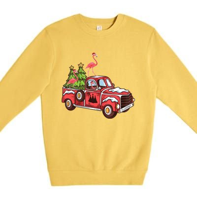 Flamingo Riding Truck Christmas Tree Merry Flocking Gift Premium Crewneck Sweatshirt