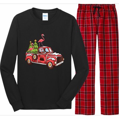 Flamingo Riding Truck Christmas Tree Merry Flocking Gift Long Sleeve Pajama Set