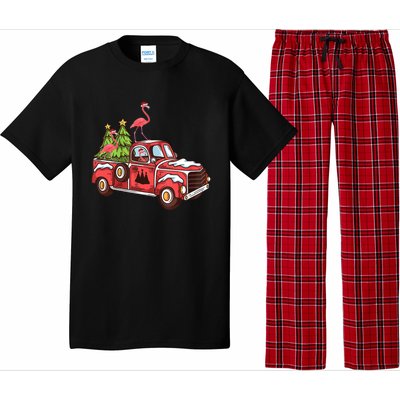 Flamingo Riding Truck Christmas Tree Merry Flocking Gift Pajama Set