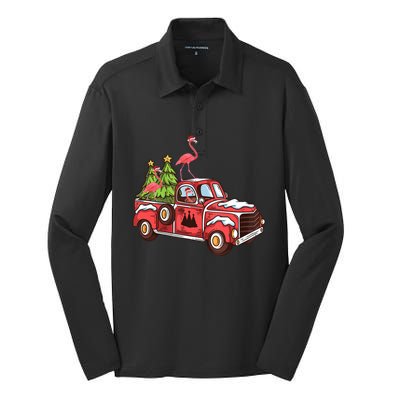 Flamingo Riding Truck Christmas Tree Merry Flocking Gift Silk Touch Performance Long Sleeve Polo