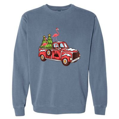 Flamingo Riding Truck Christmas Tree Merry Flocking Gift Garment-Dyed Sweatshirt