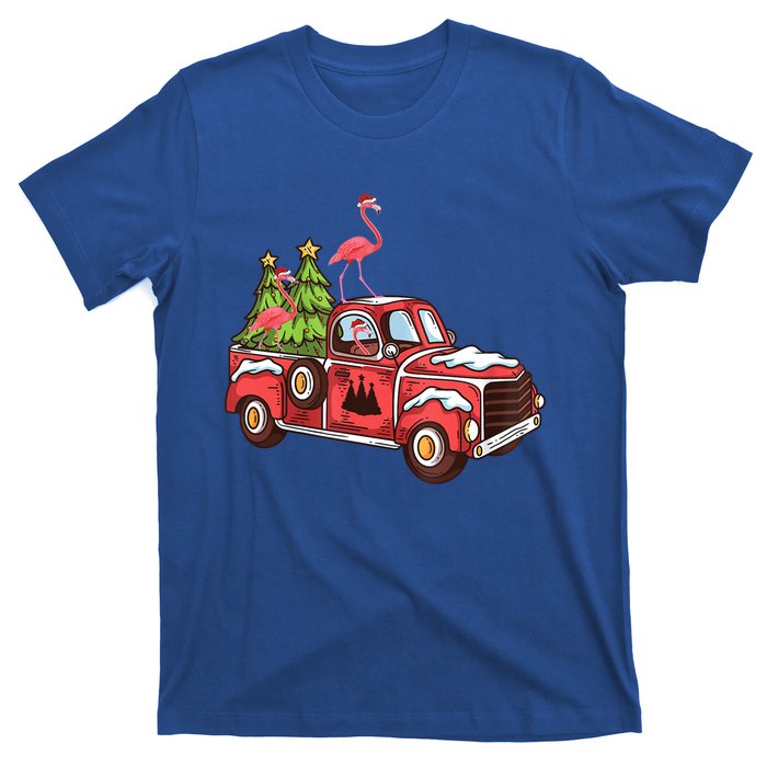 Flamingo Riding Truck Christmas Tree Merry Flocking Gift T-Shirt