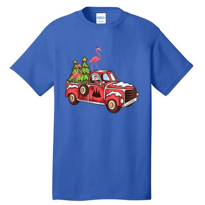 Flamingo Riding Truck Christmas Tree Merry Flocking Gift Tall T-Shirt