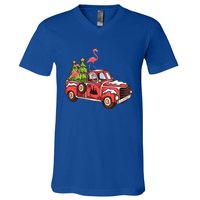 Flamingo Riding Truck Christmas Tree Merry Flocking Gift V-Neck T-Shirt