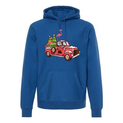 Flamingo Riding Truck Christmas Tree Merry Flocking Gift Premium Hoodie