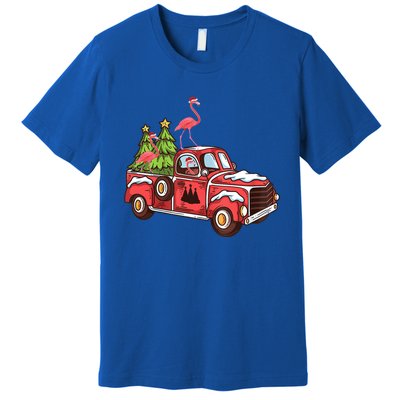 Flamingo Riding Truck Christmas Tree Merry Flocking Gift Premium T-Shirt