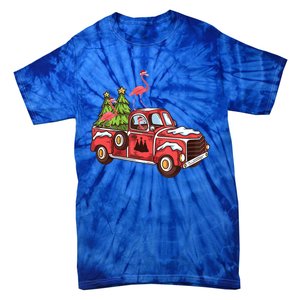 Flamingo Riding Truck Christmas Tree Merry Flocking Gift Tie-Dye T-Shirt