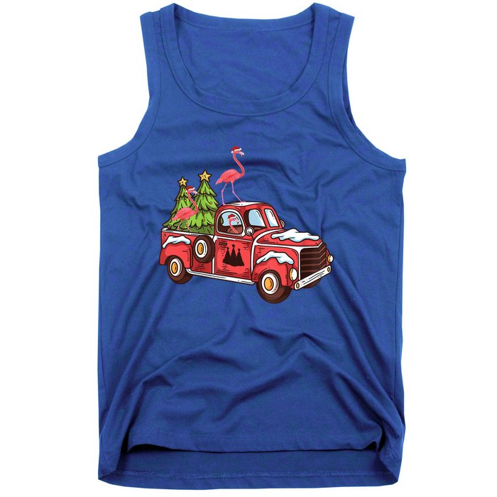 Flamingo Riding Truck Christmas Tree Merry Flocking Gift Tank Top