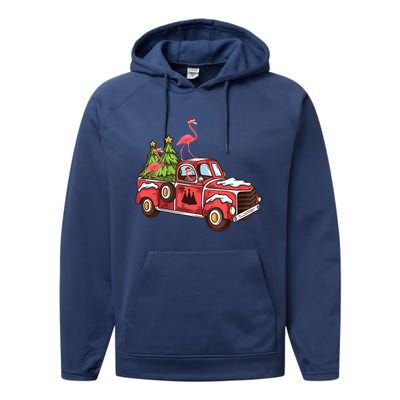 Flamingo Riding Truck Christmas Tree Merry Flocking Gift Performance Fleece Hoodie