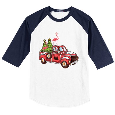 Flamingo Riding Truck Christmas Tree Merry Flocking Gift Baseball Sleeve Shirt