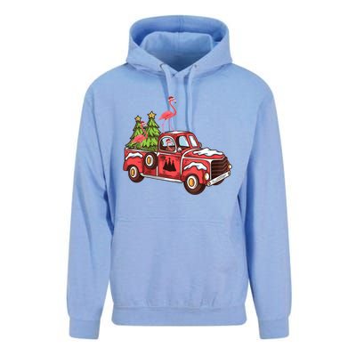 Flamingo Riding Truck Christmas Tree Merry Flocking Gift Unisex Surf Hoodie