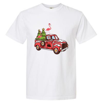 Flamingo Riding Truck Christmas Tree Merry Flocking Gift Garment-Dyed Heavyweight T-Shirt