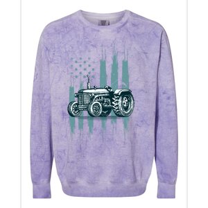 Farmer Rancher Truck Drive Driver Us Flag American Tractor Gift Colorblast Crewneck Sweatshirt