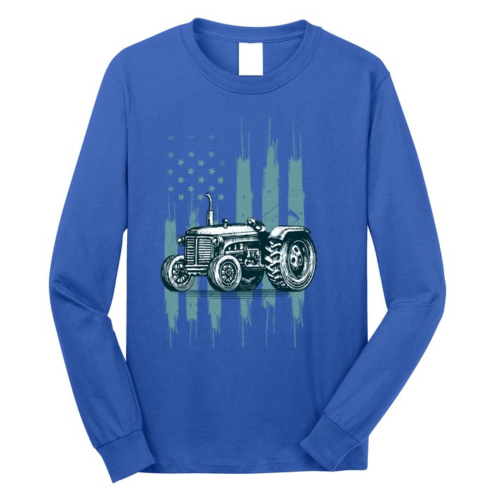 Farmer Rancher Truck Drive Driver Us Flag American Tractor Gift Long Sleeve Shirt