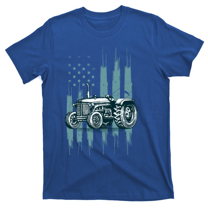 Farmer Rancher Truck Drive Driver Us Flag American Tractor Gift T-Shirt