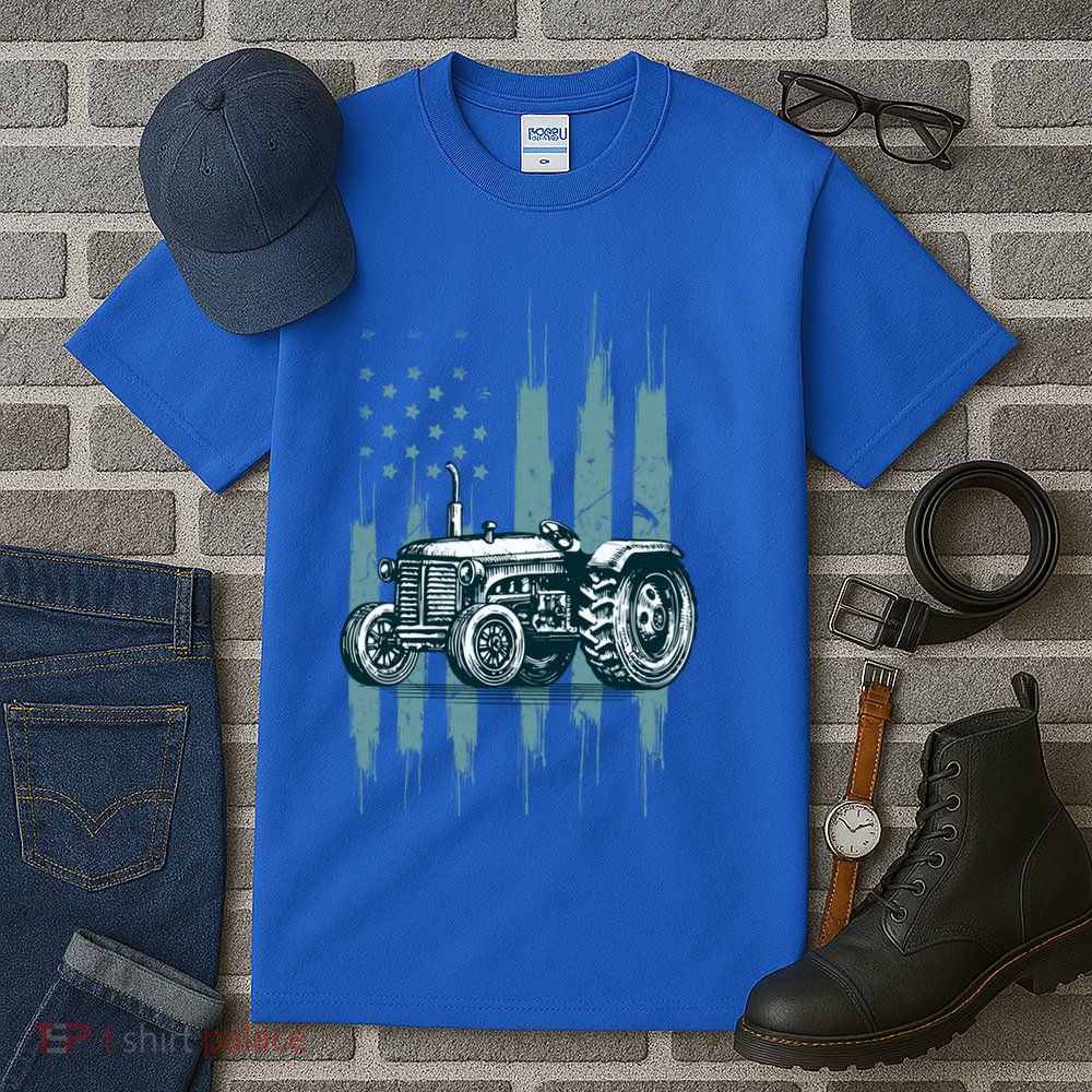 Farmer Rancher Truck Drive Driver Us Flag American Tractor Gift Tall T-Shirt