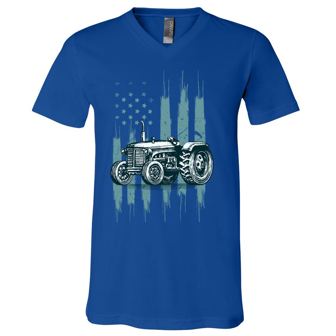 Farmer Rancher Truck Drive Driver Us Flag American Tractor Gift V-Neck T-Shirt