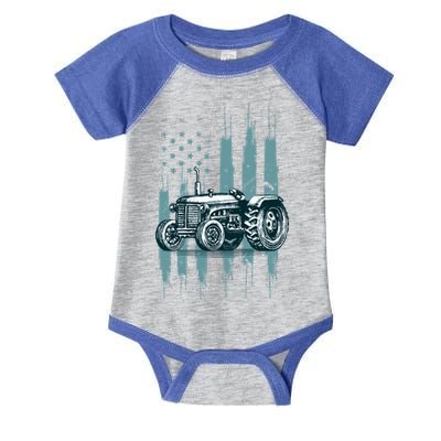 Farmer Rancher Truck Drive Driver Us Flag American Tractor Gift Infant Baby Jersey Bodysuit