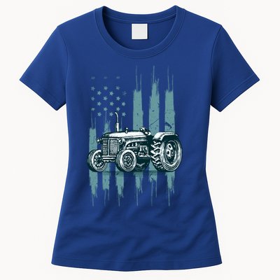 Farmer Rancher Truck Drive Driver Us Flag American Tractor Gift Womens T-Shirt