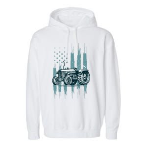 Farmer Rancher Truck Drive Driver Us Flag American Tractor Gift Garment-Dyed Fleece Hoodie