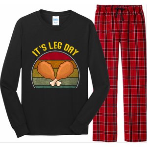 Funny Retro Turkey Day Leg Cute Gift ItS Leg Day Thanksgiving Meaningful Gift Long Sleeve Pajama Set