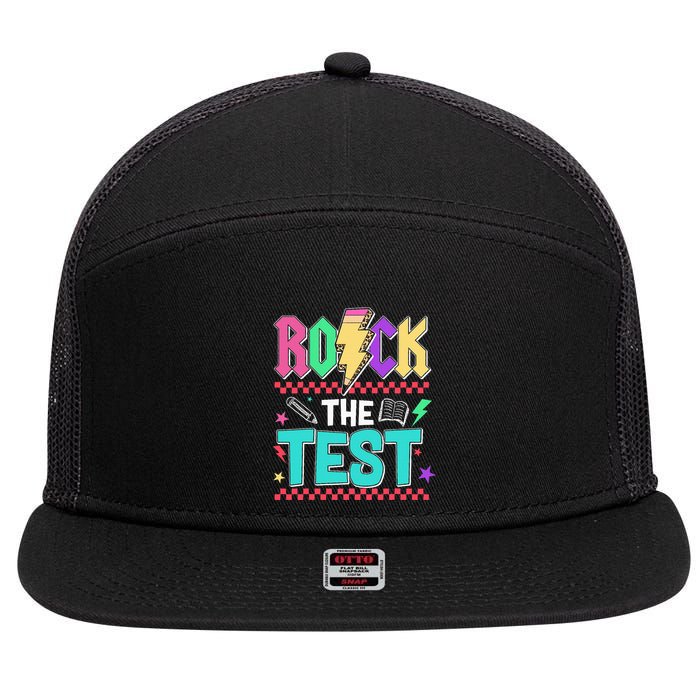Funny Rock The Test Testing Day Teacher Student Motivational 7 Panel Mesh Trucker Snapback Hat
