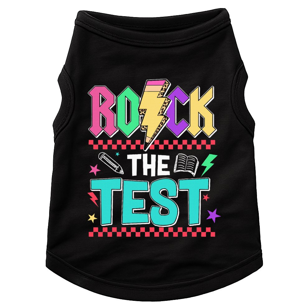 Funny Rock The Test Testing Day Teacher Student Motivational Doggie Tank