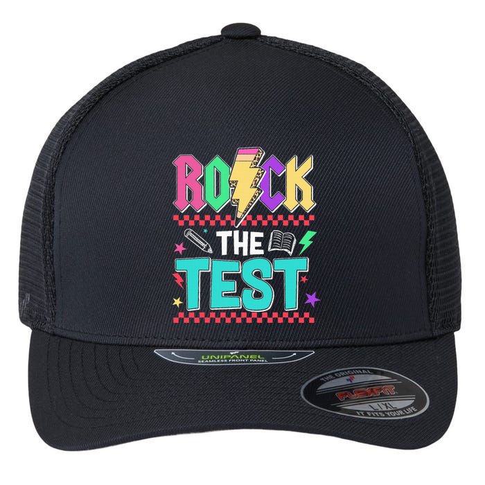 Funny Rock The Test Testing Day Teacher Student Motivational Flexfit Unipanel Trucker Cap