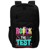 Funny Rock The Test Testing Day Teacher Student Motivational Impact Tech Backpack