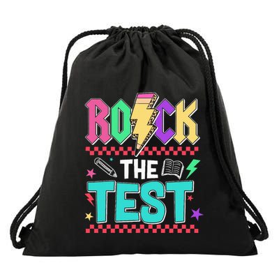 Funny Rock The Test Testing Day Teacher Student Motivational Drawstring Bag