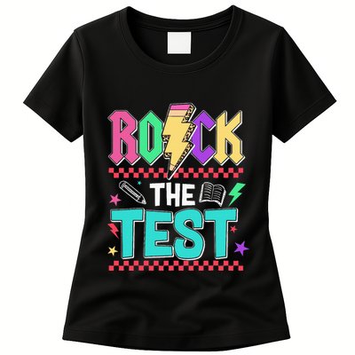 Funny Rock The Test Testing Day Teacher Student Motivational Womens T-Shirt