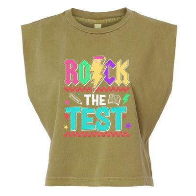 Funny Rock The Test Testing Day Teacher Student Motivational Garment-Dyed Women's Muscle Tee