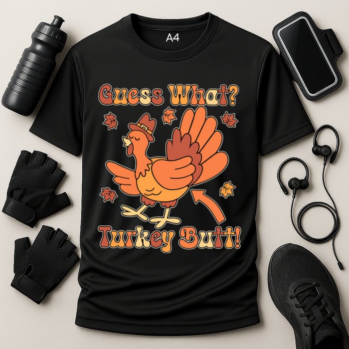 Funny Retro Thanksgiving Guess What Turkey Butt Performance Shirt