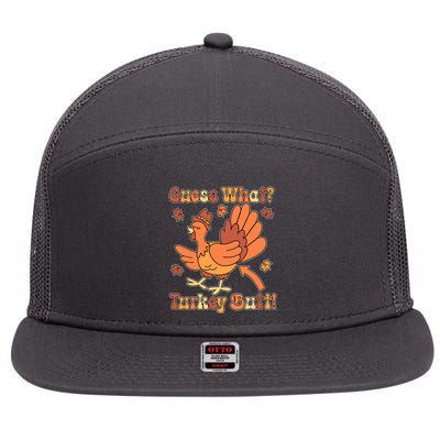 Funny Retro Thanksgiving Guess What Turkey Butt 7 Panel Mesh Trucker Snapback Hat