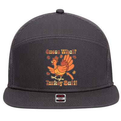 Funny Retro Thanksgiving Guess What Turkey Butt 7 Panel Mesh Trucker Snapback Hat