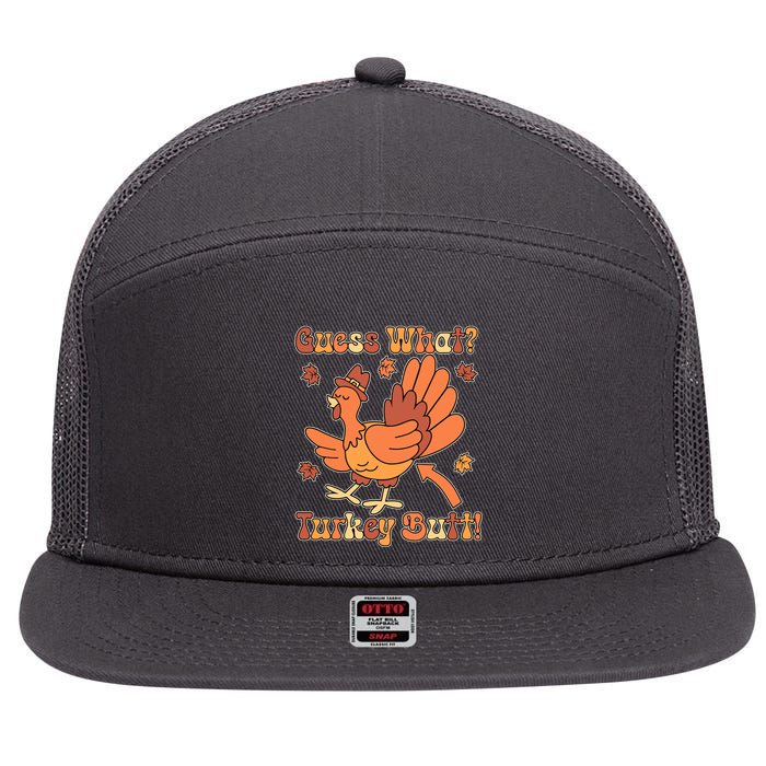Funny Retro Thanksgiving Guess What Turkey Butt 7 Panel Mesh Trucker Snapback Hat